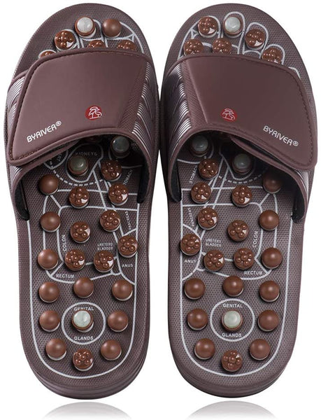 BYRIVER Therapeutic Acupuncture Massage Flip Flops Slippers Foot Relaxation Tools Leg Calf Plantar Fasciitis Massager (M)