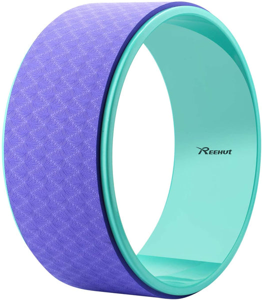 Roll over image to zoom in REEHUT Yoga Wheel for Back Pain - 12.6" x 5" Strong Premium Back Roller and Stretcher with Thick Cushion for Dharma Yoga Pose, Backbend & Stretching